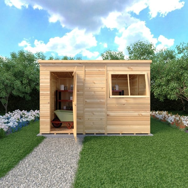 Shire 10x6 single door Pent shed 12mm shiplap interlock cladding