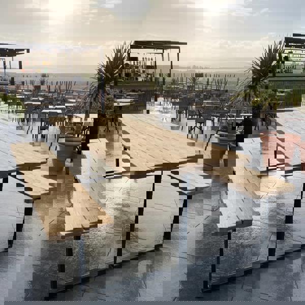 TRL Furniture Outdoor Slatted Picnic Table with Fixed Benches