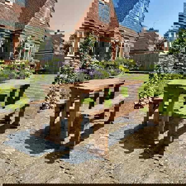 Arbor Garden Solutions Aspen Rounded Picnic Table and Benches Set - Rustic Finish