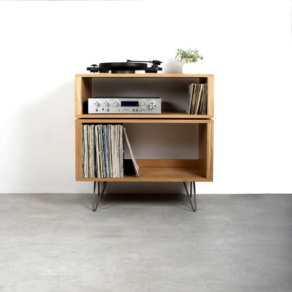 record player stand made from solid oak