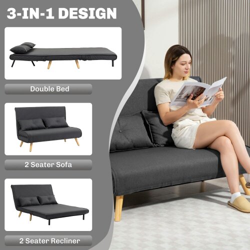 Wyld Haus Faroco Linen Look Charcoal Grey 2 Seater Sofa Bed