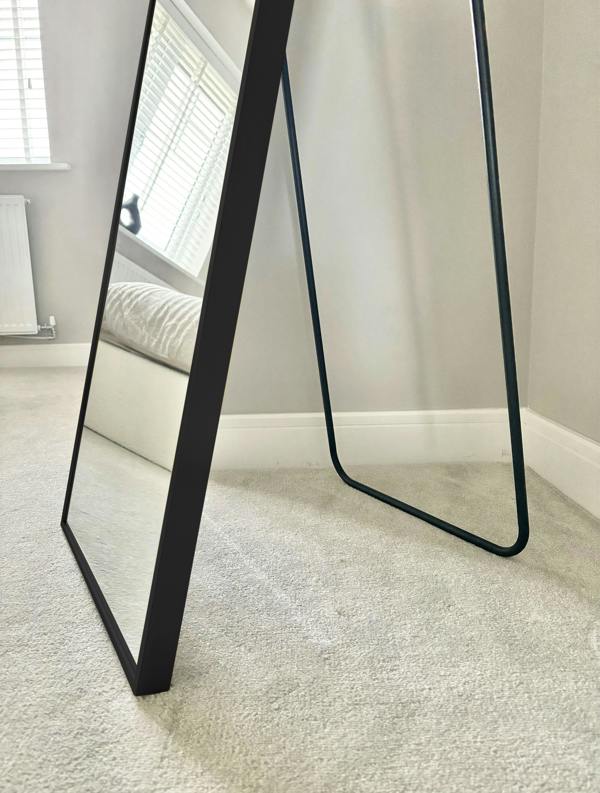 Downton Interiors Stunning Black Arched Metal Frame Wall or Floor Standing Dressing Mirror 145cm x 45cm - Soho Collection