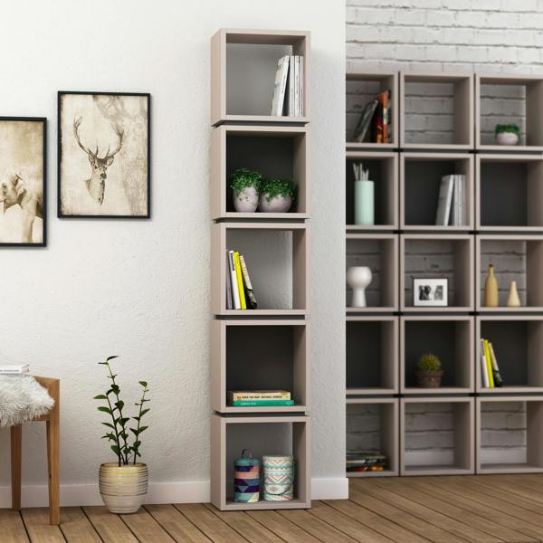 Decortie Multi Modern Bookcase Display Unit Stylish Freestanding Storage Oak White 167cm Tall