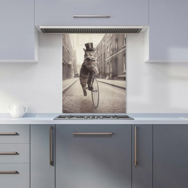 Warren Reed - Designer Victorian Cat Riding A Bike Kitchen Splashback