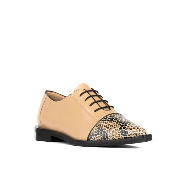Embassy London Sloan - Cream - Women's Leather Oxford with Snakeskin toe
