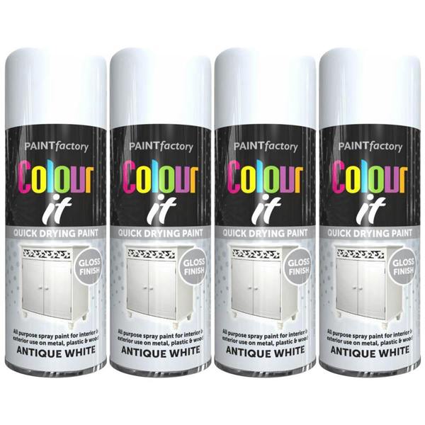 Paint Factory 4X  Antique White Gloss Spray Paint 400ml