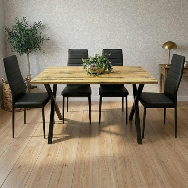 Kosy Koala Stone Effect Dining Table Set With 4 Black Faux Leather Chairs Dining Room Furniture