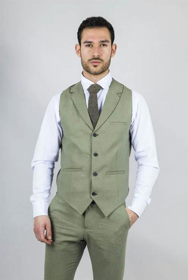 Infinity Leather Men's Sage Tailor Fit 3 Piece Linen Summer Wedding Suit