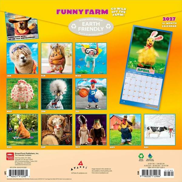 Funny Farm Calendar 2027, Wall Calendars, Month To View, Animals, Gift