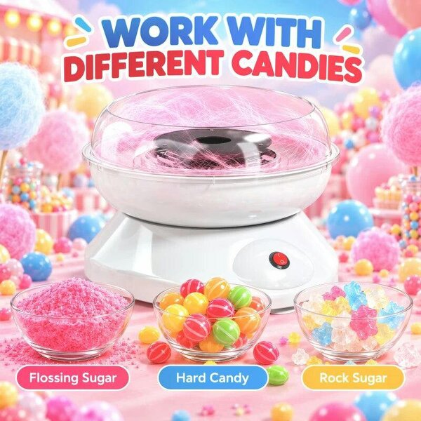 Candy Floss Maker, Quick Making Electric Cotton Floss Machine with 10 Bamboo Sticks, White