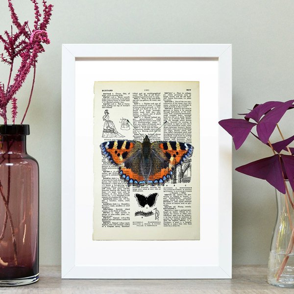 Hands & Hearts Tortoiseshell butterfly vintage book page art print