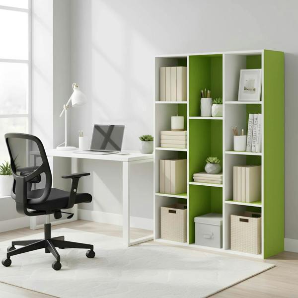 WALPLUS 11-Cube Reversible Open Shelf Bookcase, White/Green 11107WH/GR | Premium Home Interior Decoration