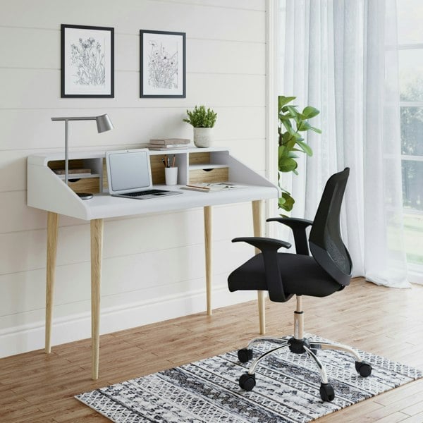 Dorel Home Yeovil Office Desk with Shelves & Drawers in White/Oak