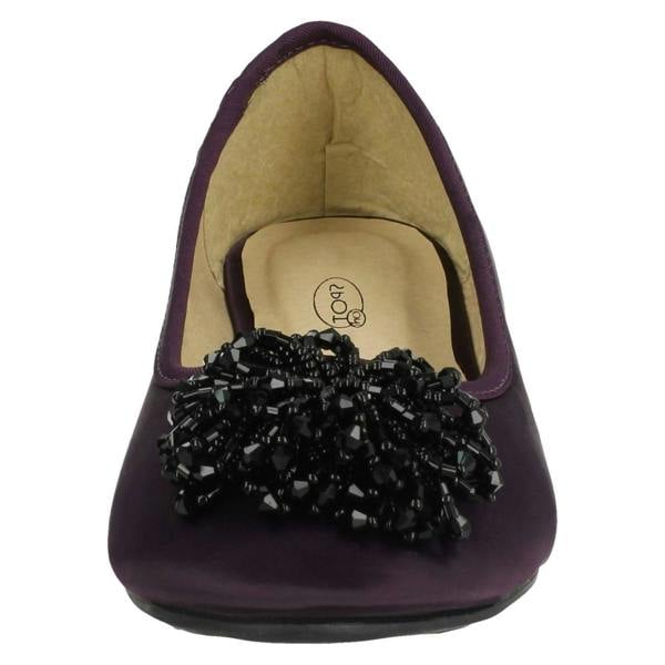 Spot On Ladies Spot On Beaded Ruffle Vamp Flat Ballerina