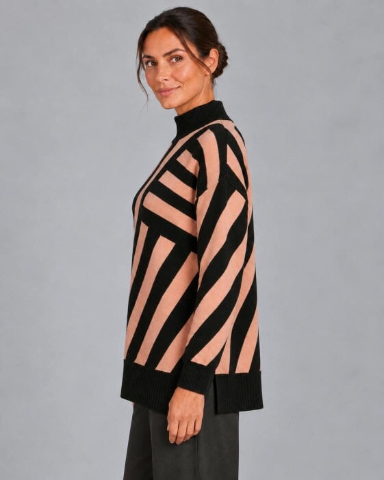 VIZ-A-VIZ Cut &sew Jacquard Turtle Neck Jumper