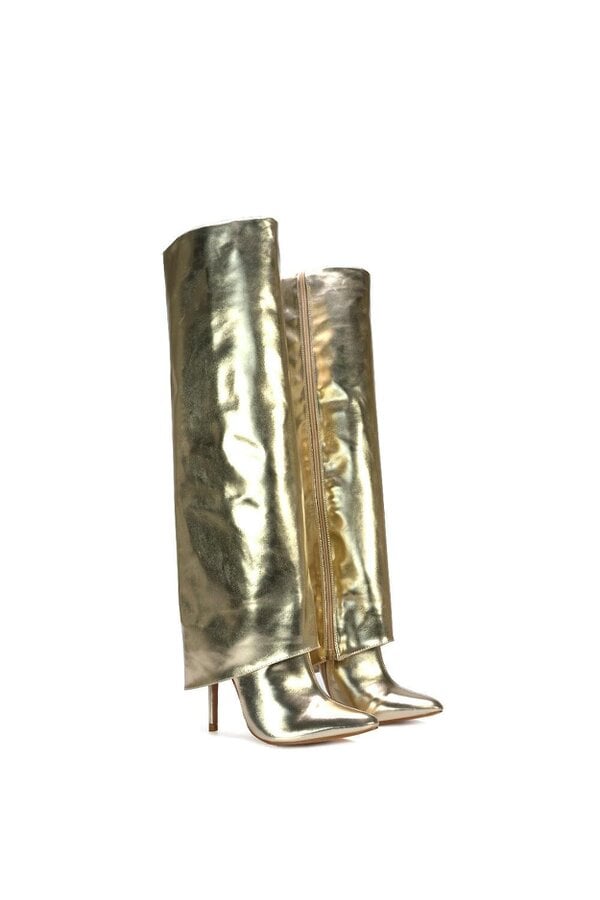 XY LONDON Foldover Knee High Boots With Stiletto Heel