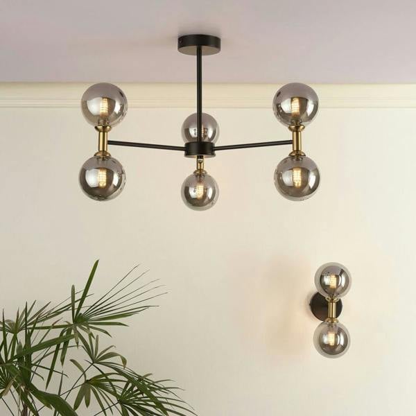 Pagazzi Lighting Loxley 6 Light Black & Gold Semi Flush Ceiling Light