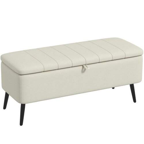 Wyld Haus Zimina Linen Look Cream Storage Ottoman Stripe Top