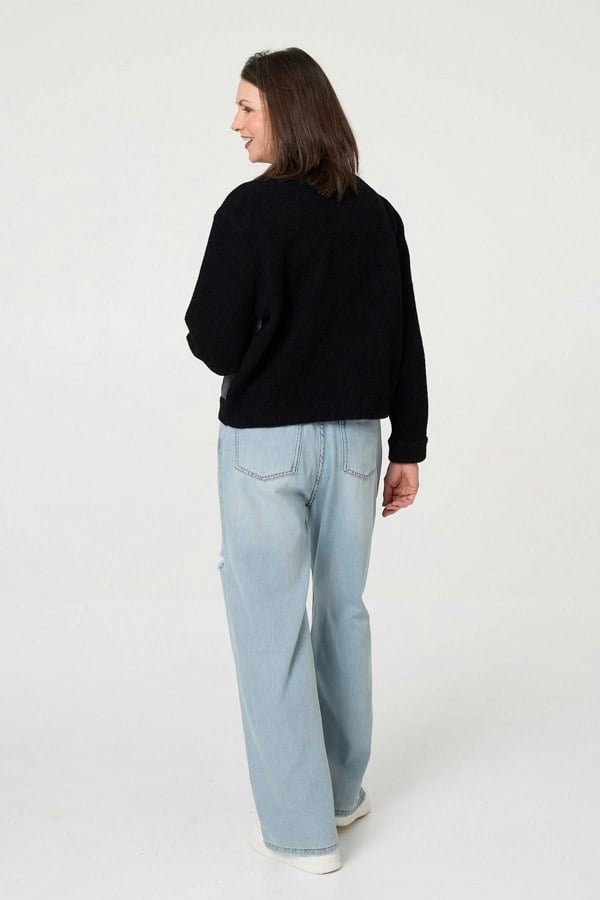Black | Denim Contrast Texture Boxy Jacket
