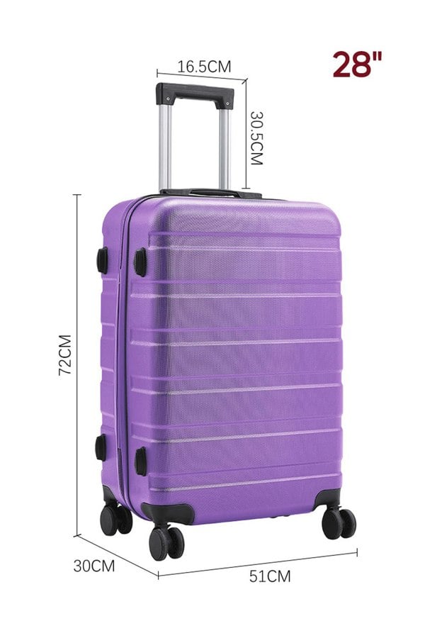 Living and Home Hardshell Rolling Luggage Trolley Travel Suitcase With Combination Lock, 28" Purple
