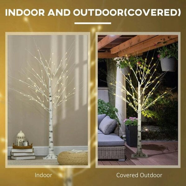 Bobobiy 5ft Artificial White Birch Tree Light with Warm White Pre-Lit LED Light for Indoor and Covered Outdoor Use