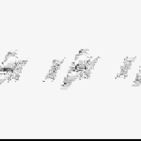 Starbright Silver 3mm Four Claw Square-Cut Cubic Zirconia Stud Earrings E304(3X3M) 3A