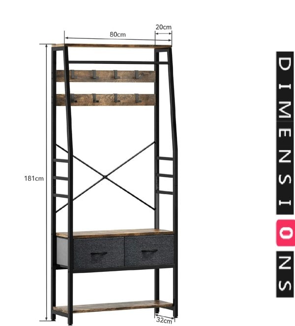 Modcraft Industrial Coat Rack Stand with Shoe Storage and Bench