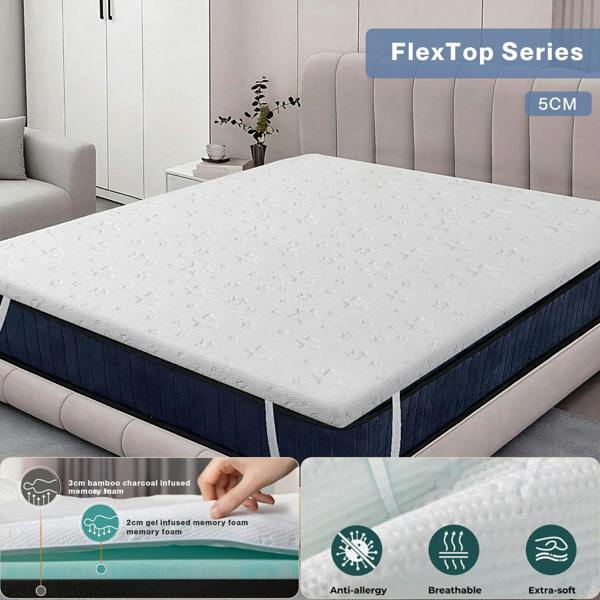 Lavio Mattress Topper Memory Foam Cooling Gel Bamboo Charcoal 5cm 7cm 8cm 10cm