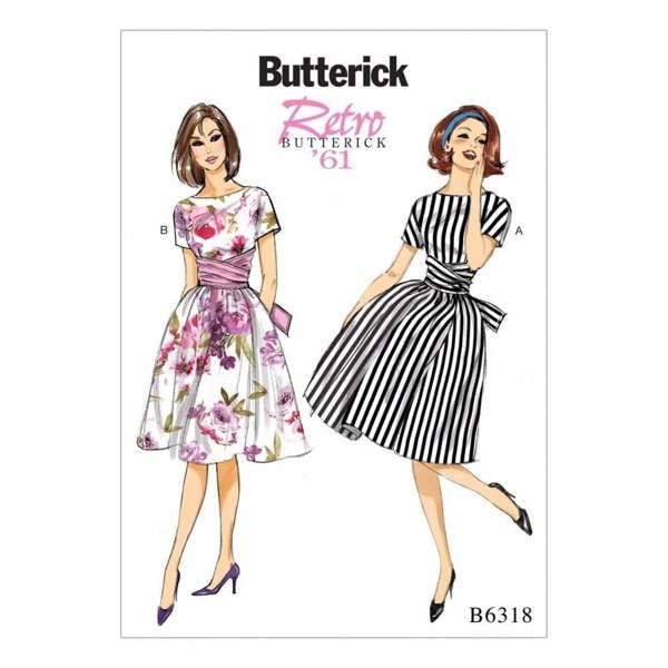 Butterick Sewing Pattern 6318, Dresses, Vintage Style for Women, A5 (6-8-10-12-14) - Easy