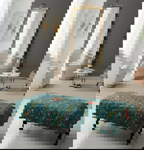 ISTOOLS Green Printed Fabric Multicolour Footstool Bench – Stylish, Comfortable & Multi-purpose