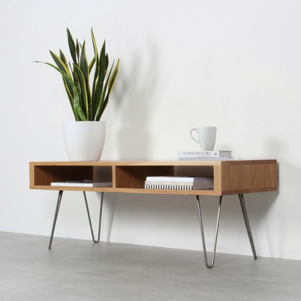 The Urban Editions Darwen Solid Wood TV stand On Mid Century Hairpin Legs