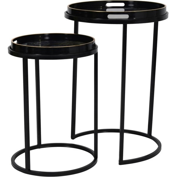 Libra Interiors Vesuvius Black and Gold Set of 2 Side Tray Tables with Removable Trays