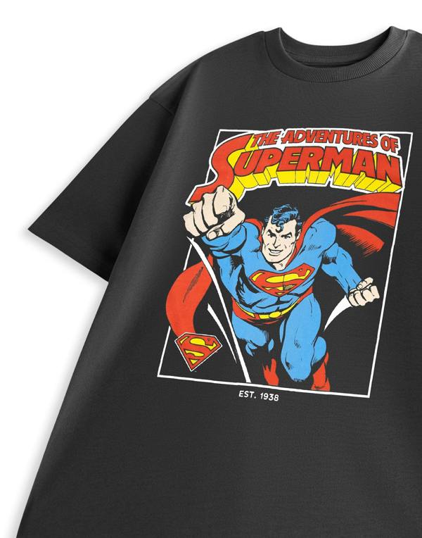 DC Comics Superman Mens Grey The Adventures of Short Sleeved T-Shirt