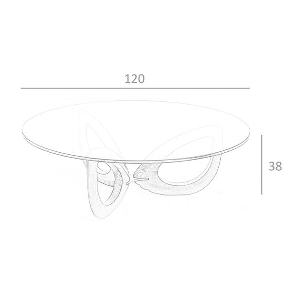 Angel Cerdá Round Tempered Glass and Walnut Coffee Table 2053