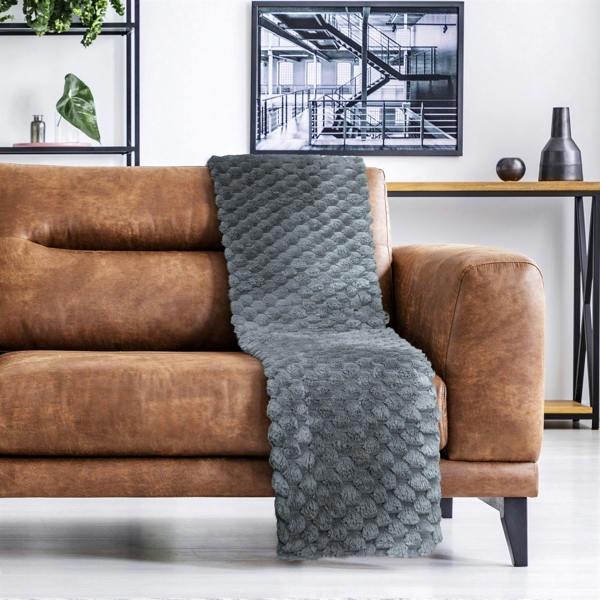 Lush Faux Rabbit Fur Charcoal Throw 127x152cm
