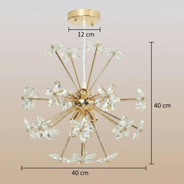 Crystal Chandeliers Ceiling Light with Flower, Modern Pendant Light with Adjustable Height, Ceiling Plate, Clear