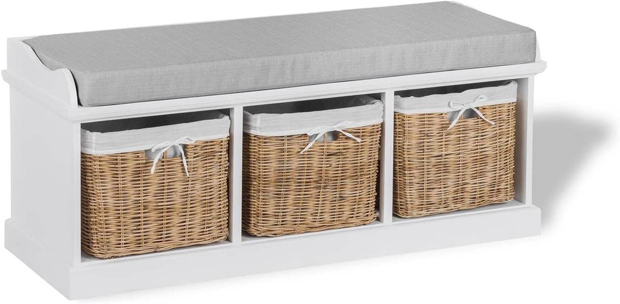 Statement Furniture Tetbury Hallway Set with Natural Wicker Baskets and Grey Cushion