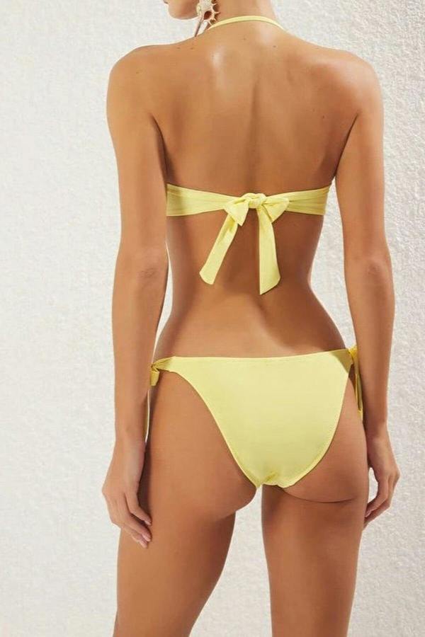 WOVCOR Ruffled Strapless Padded Regular Waist Bikini Set