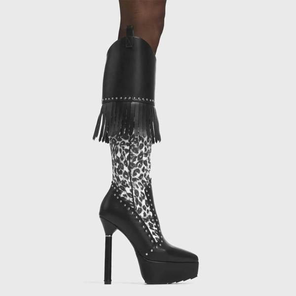 Lamoda My Priority BlackPU Platform Knee High Boots for Women Chic Stylish