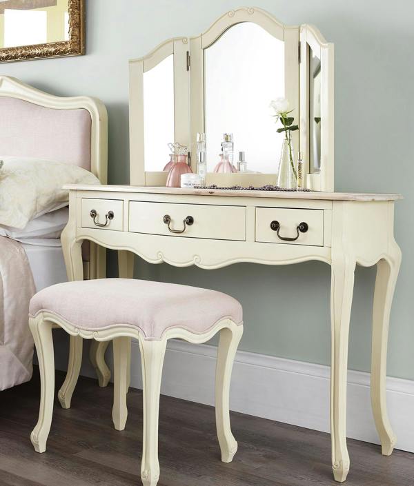 Juliette Dressing Table Set with Table, Mirror and Stool. French Vanity Unit