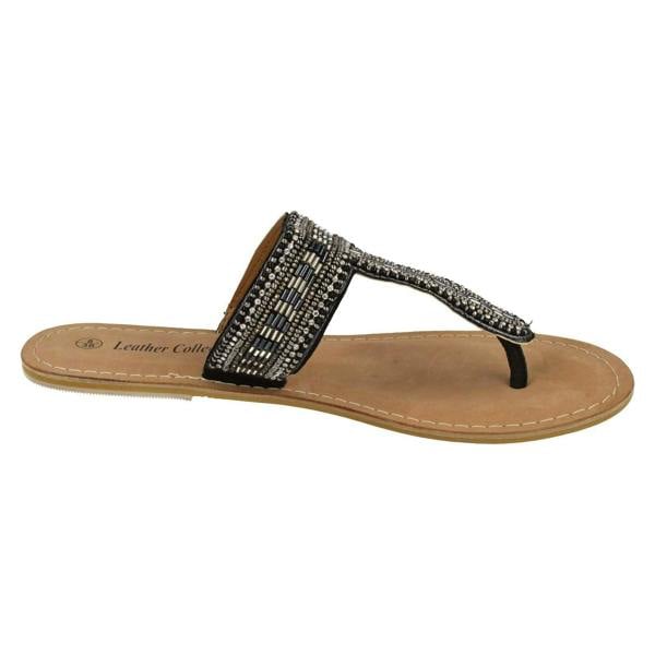 Spot On Ladies Spot On Leather Collection Beaded Toe Post Sandals