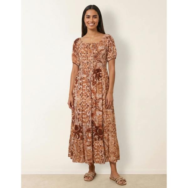 Blue Vanilla Tie Front Shirred Midi Dress