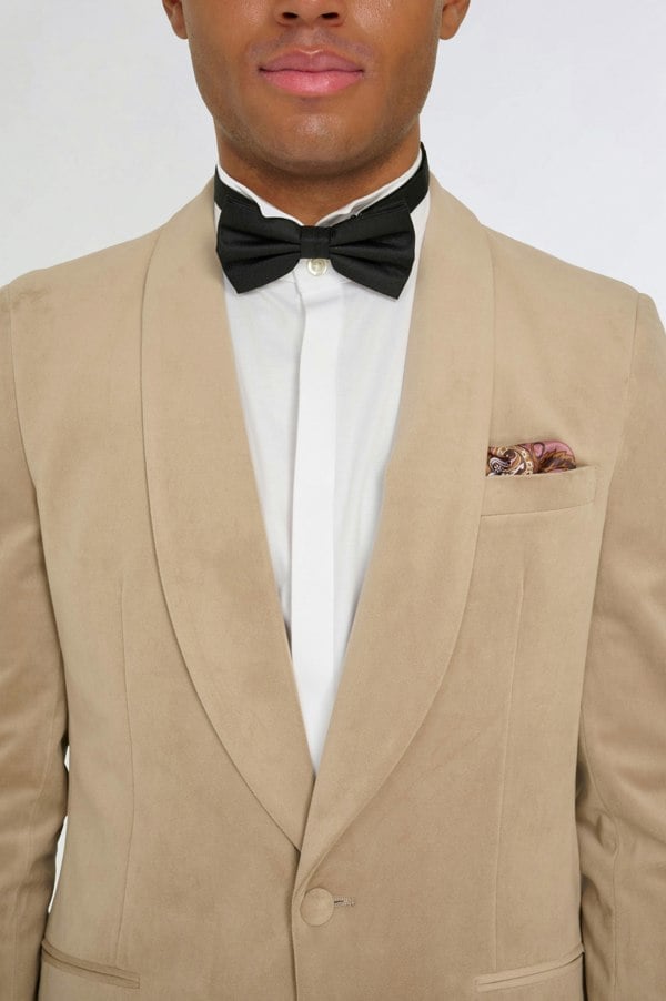 Harry Brown London Leo Velvet Tuxedo Dinner Jacket with Shawl Lapel Detail in Taupe