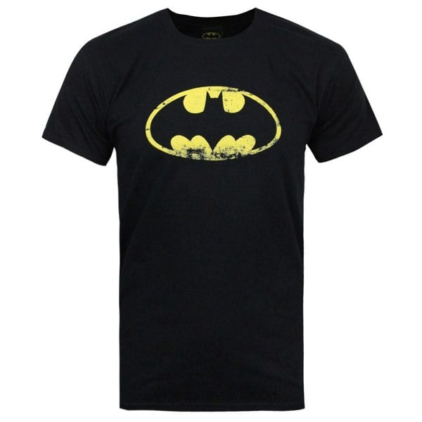 Batman Official Mens Distressed Emblem T-Shirt - Black