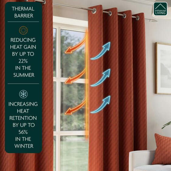Enhanced Living Orange Geometric Velvet Embossed Thermal Room Darkening Curtains for Bedroom & Living Room