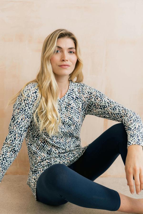 Maple Printed Organic Cotton Jersey Tunic Navy