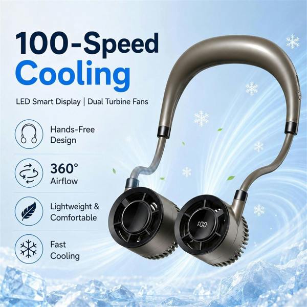 Dyzi Portable Neck Fan 100 Speed Wearable Fan LED Display USB C