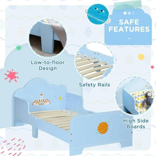 Bobobiy ZONEKIZ Space Themed Toddler Bed, Kids Bedroom Furniture, with Safety Rails - Blue
