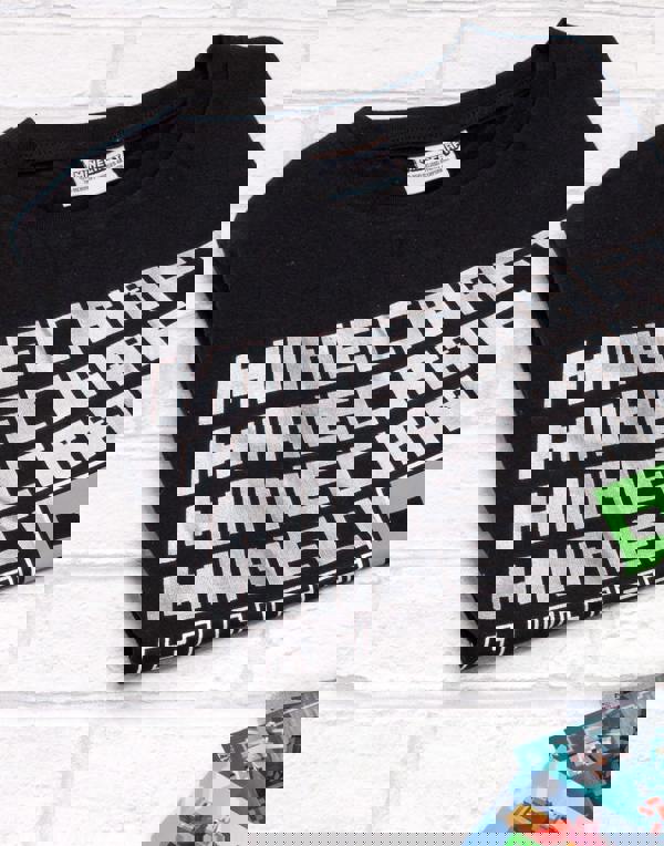 Minecraft Boys Black Creeper & Logo Placement Print Short Sleeved T-Shirt