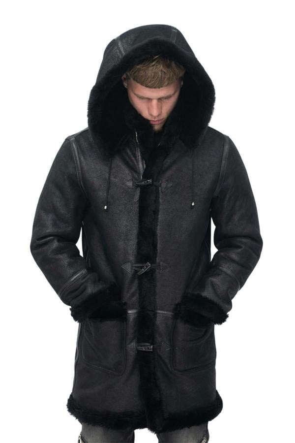 Infinity Leather Mens Winter Sheepskin Hooded Duffle Coat-Isleworth